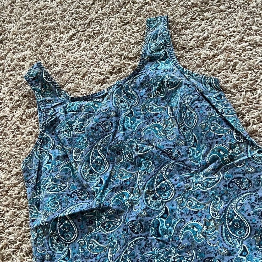 Faded‎ Glory Vtg Blue Paisley Cotton Sleeveless Ruffle Hem Shift Dress Small 4/6